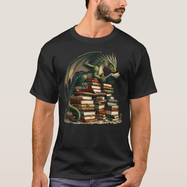 Camiseta Libro de lectura de dragones de gusano de bibliote (Anverso)