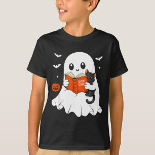 Camiseta Libro de lectura de fantasmas Disfraz de gato negr