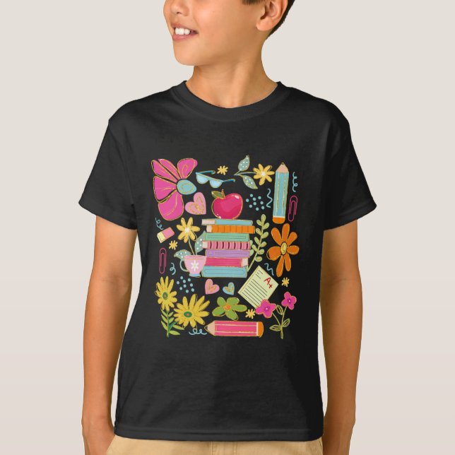 Camiseta Libro de Maestra de Flor Boho Apple Pencil Diverti (Anverso)