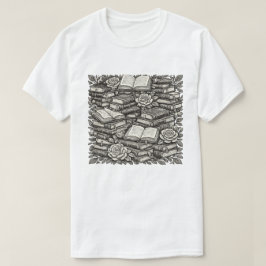 Camiseta Libro de patrón botánico floral, pila de libros an