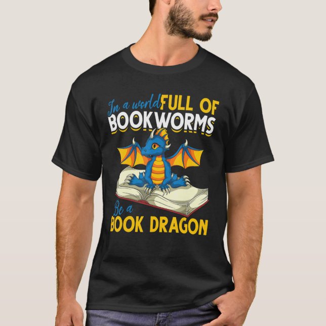 Camiseta Libro leyendo librogusano biblioteca dragón de lib (Anverso)