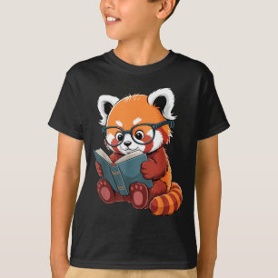Camiseta Libro leyendo panda rojo lector animal lindo rojo