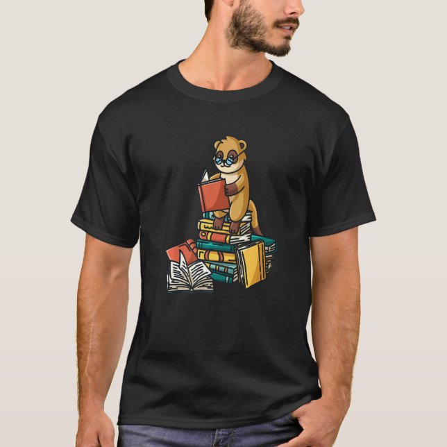 Camiseta Libro Meerkat Sentado En Pila De Libros Gusano De  (Anverso)