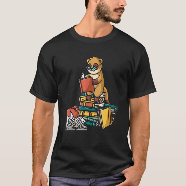 Camiseta Libro Meerkat Sentado En Pila De Libros Gusano De  (Anverso)