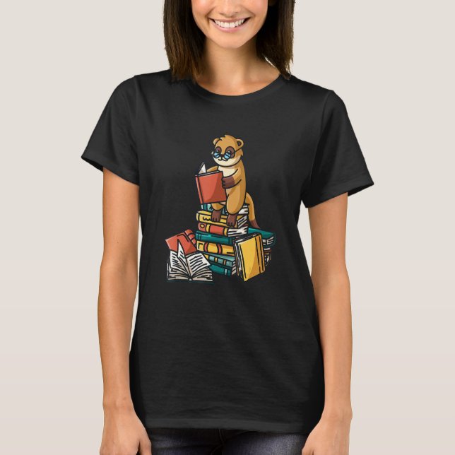 Camiseta Libro Meerkat Sentado En Pila De Libros Gusano De  (Anverso)