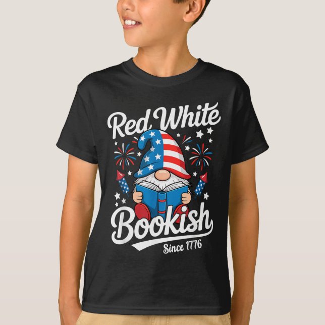 Camiseta Libro Rojo Blanco Desde 1776 Lector Gnomo (Anverso)