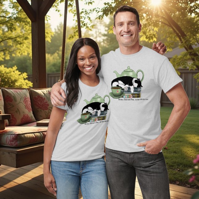 Camiseta Libros Acogedores Gato Esmoquin Té Tetera Verde Li (Subido por el creador)