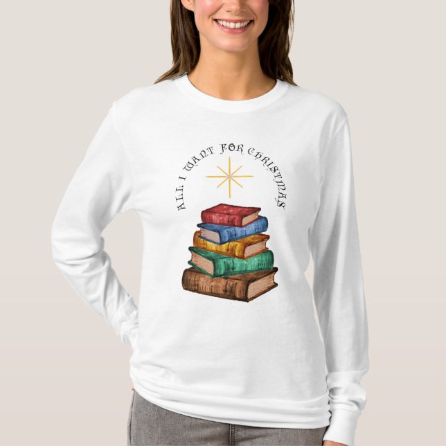 Camiseta Libros Árbol de Navidad Todo lo que quiero camiset (Anverso)