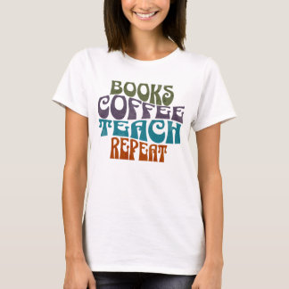 Camiseta Libros Café Enseñanza Repetir Tipografía Retro