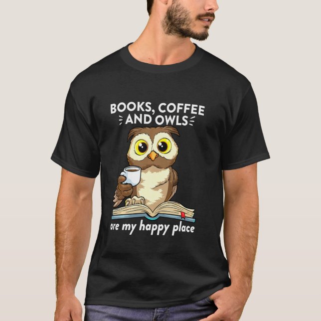 Camiseta Libros Café y Búhos Profesor Estudiante Leyendo (Anverso)