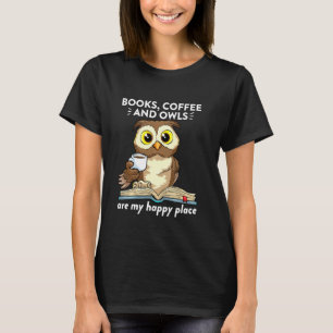 Camiseta Libros Café Y Búhos Profesor Estudiante Leyendo