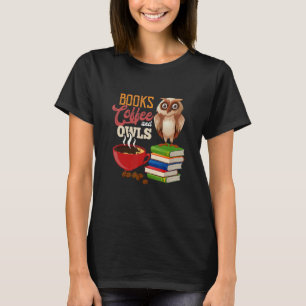 Camiseta Libros Café Y Lechuza Nocturna De Animales De Pája