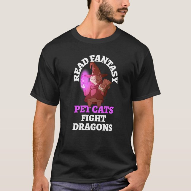 Camiseta Libros Cats Dragons Bookish Bookworm Fantasy Wizar (Anverso)