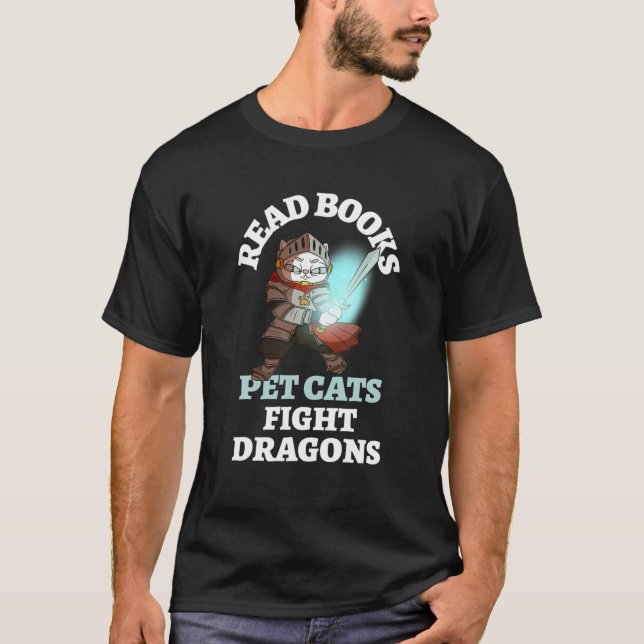 Camiseta Libros Cats Dragons Funny Knight Bookish Reading B (Anverso)
