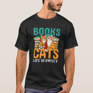 Camiseta Libros Cats Life Is Sweet Book Reader Library Read