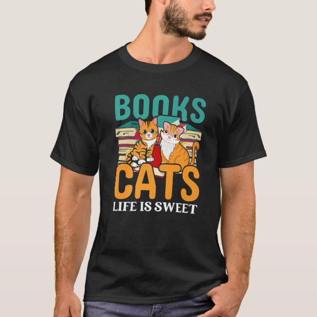 Camiseta Libros Cats Life Is Sweet Book Reader Library Read (Anverso)