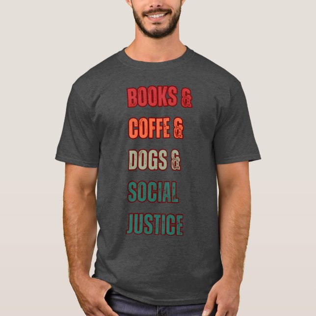 Camiseta LIBROS COFFE PERROS boy retro (Anverso)