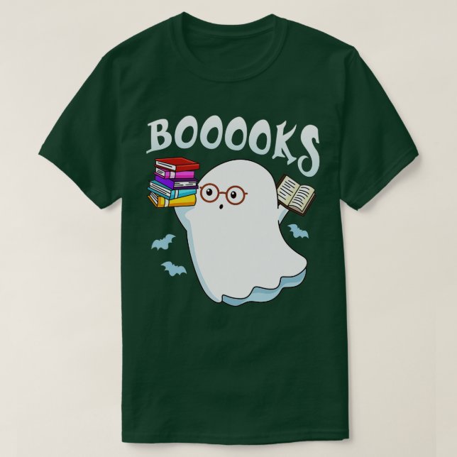 Camiseta ¡Libros! Cute fantasma leyendo libros de la biblio (Diseño del anverso)