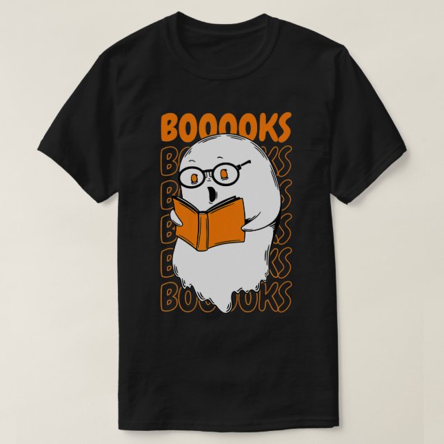Camiseta ¡Libros! Cute fantasma leyendo libros de la biblio (Diseño del anverso)