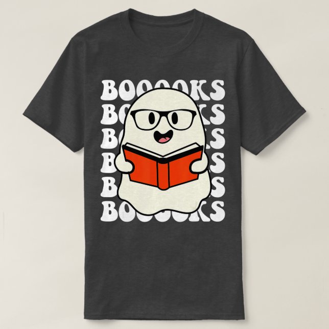Camiseta ¡Libros! Cute fantasma leyendo libros de la biblio (Diseño del anverso)
