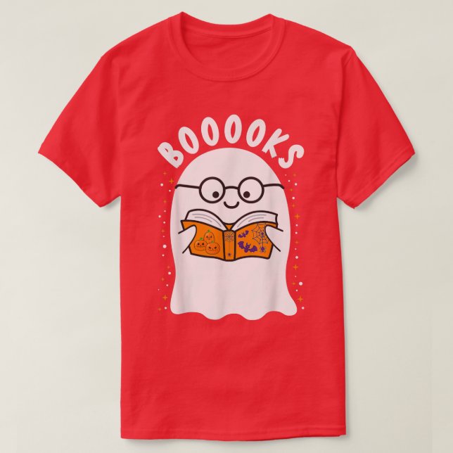 Camiseta ¡Libros! Cute fantasma leyendo libros de la biblio (Diseño del anverso)