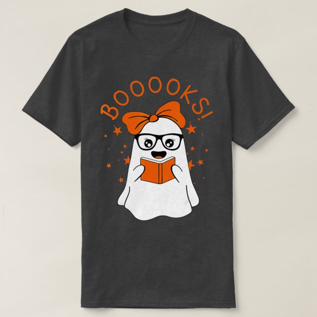 Camiseta ¡Libros! Cute fantasma leyendo libros de la biblio (Diseño del anverso)