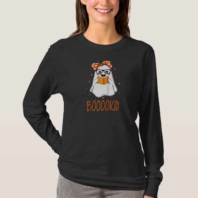 Camiseta ¡Libros! Cute fantasma leyendo libros de la biblio (Anverso)