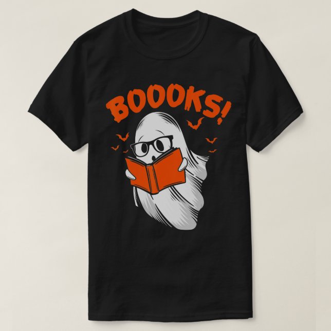 Camiseta ¡Libros! Cute fantasma leyendo libros de la biblio (Diseño del anverso)