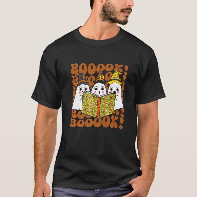 Camiseta Libros Cute Ghost Boo Leyendo Libros Lluvia Hallow (Anverso)