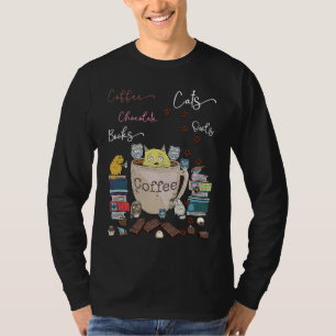 Camiseta Libros de café Gatos Chocolate Owls Vintage Café &