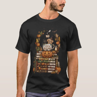 Camiseta Libros de calabaza de gato y perro de otoño acoged