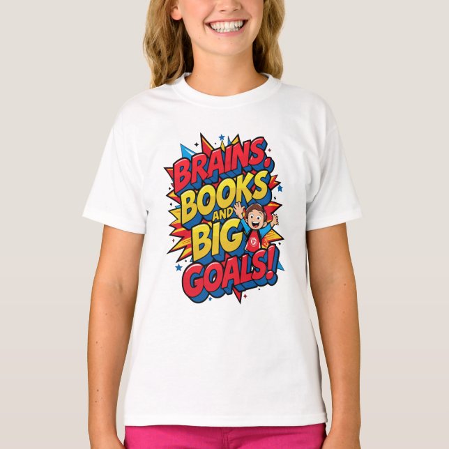 Camiseta Libros de cerebros y grandes objetivos - Diversión (Anverso)