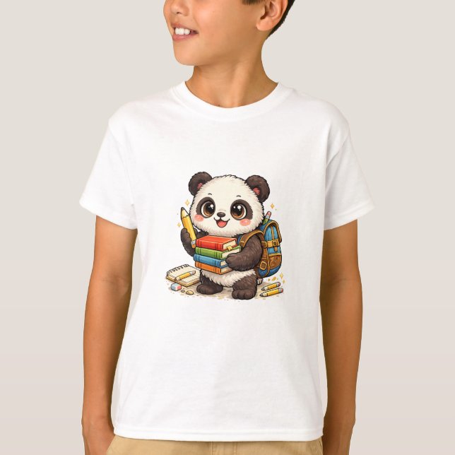 Camiseta Libros de estudiante panda - Lindo regreso a la es (Anverso)