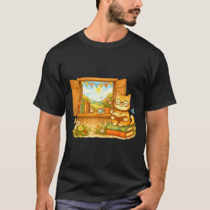 Camiseta Libros de flores de gato kawaii lindos 