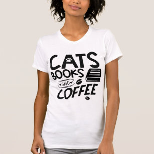 Camiseta Libros De Gatos Tipografía De Café Leyendo Cita Di