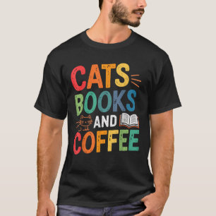 Camiseta Libros de gatos y amantes del café
