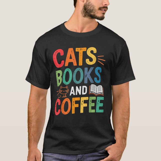 Camiseta Libros de gatos y amantes del café (Anverso)