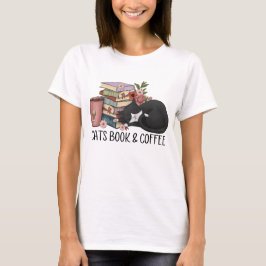 Camiseta Libros de gatos y café