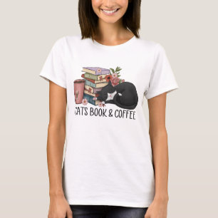 Camiseta Libros de gatos y café