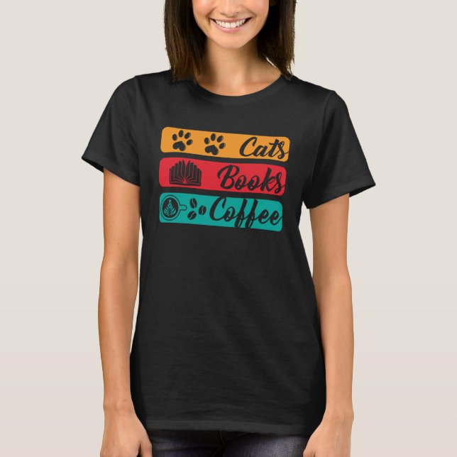 Camiseta Libros de gatos y cafés Libros y café (Anverso)