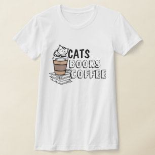 Camiseta Libros de gatos y camisas de café, curioso amante