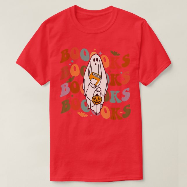 Camiseta Libros de Halloween adoran libro fantasma leyendo  (Diseño del anverso)