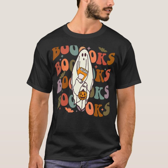 Camiseta Libros de Halloween adoran libro fantasma leyendo  (Anverso)
