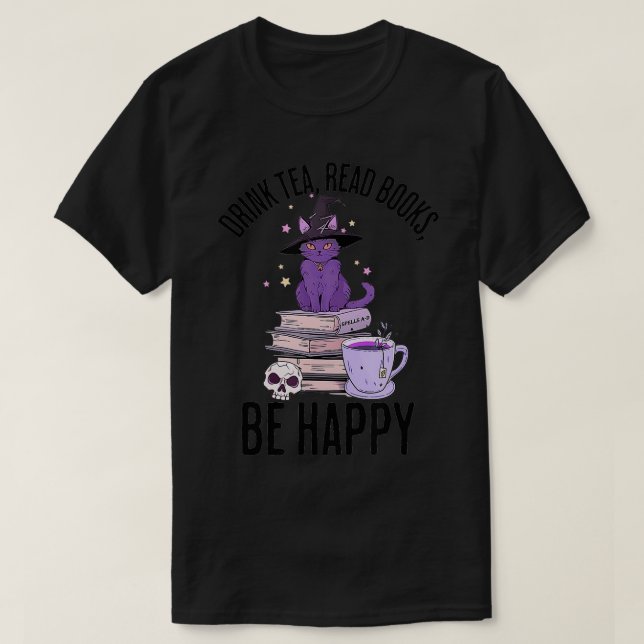 Camiseta Libros de lectura de té para beber Halloween (Diseño del anverso)