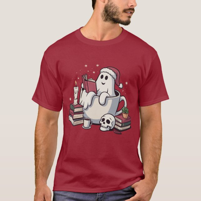 Camiseta Libros de lectura fantasma Navidad Profesor Gusano (Anverso)