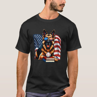 Camiseta Libros de Pastor Alemán Béisbol Bandera de EE. UU.