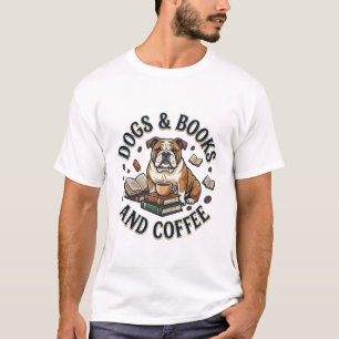 Camiseta Libros de perros Café Bulldog Taza apilada_1