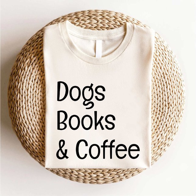 Camiseta Libros de perros y café Lover blanco simple (Dogs Books and Coffee Lover simple white T-Shirt)