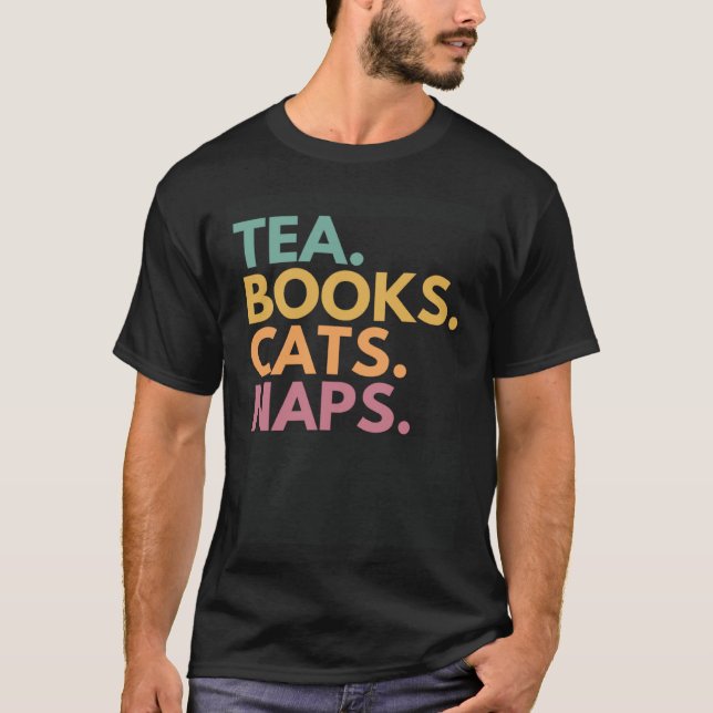 Camiseta Libros de té gatos siestas (Anverso)