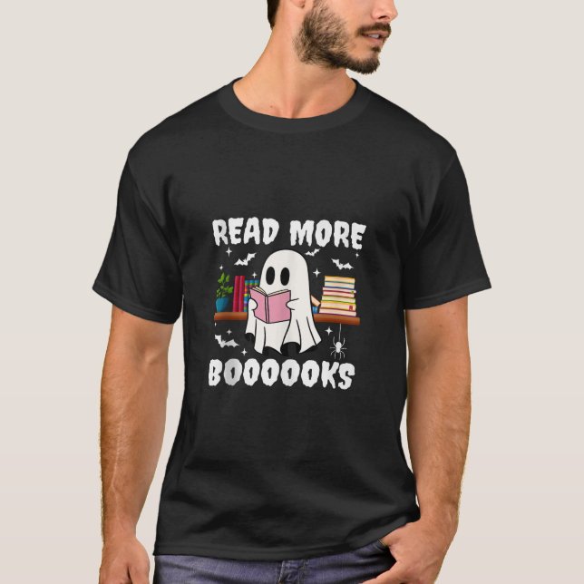 Camiseta Libros Fantasma Halloween Leer más libros Cuesta B (Anverso)
